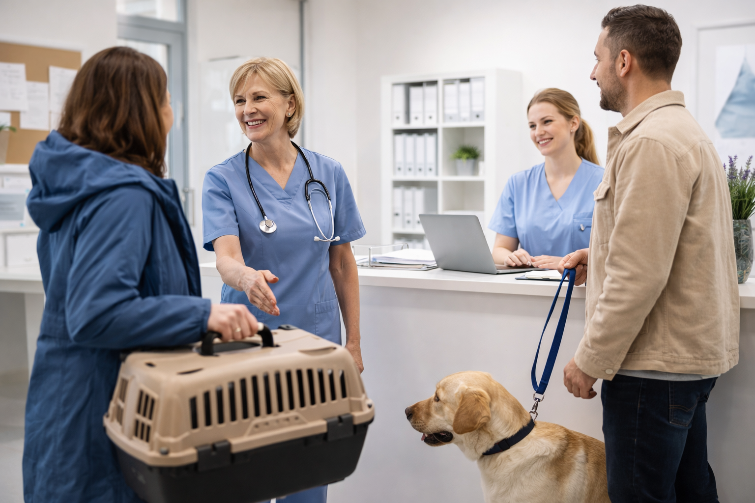 Perro siendo atendido por una profesional veterinaria