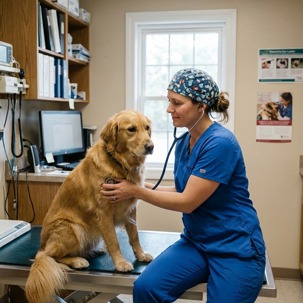 Veterinaria atiende a un perro, sin distracciones